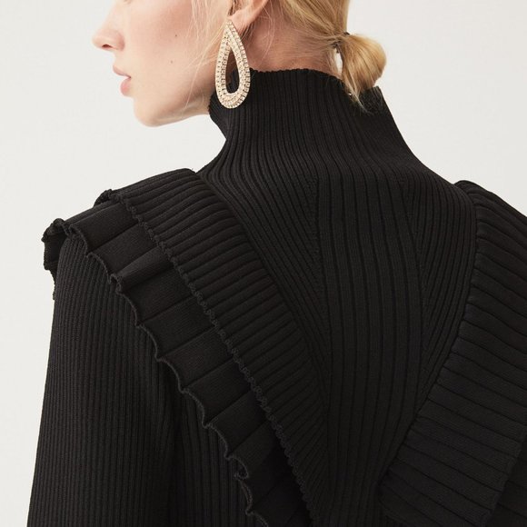 H&M Studio Collection Flounce Thick Fine-knit Black Cocktail Turtleneck Sweater - Picture 2 of 14